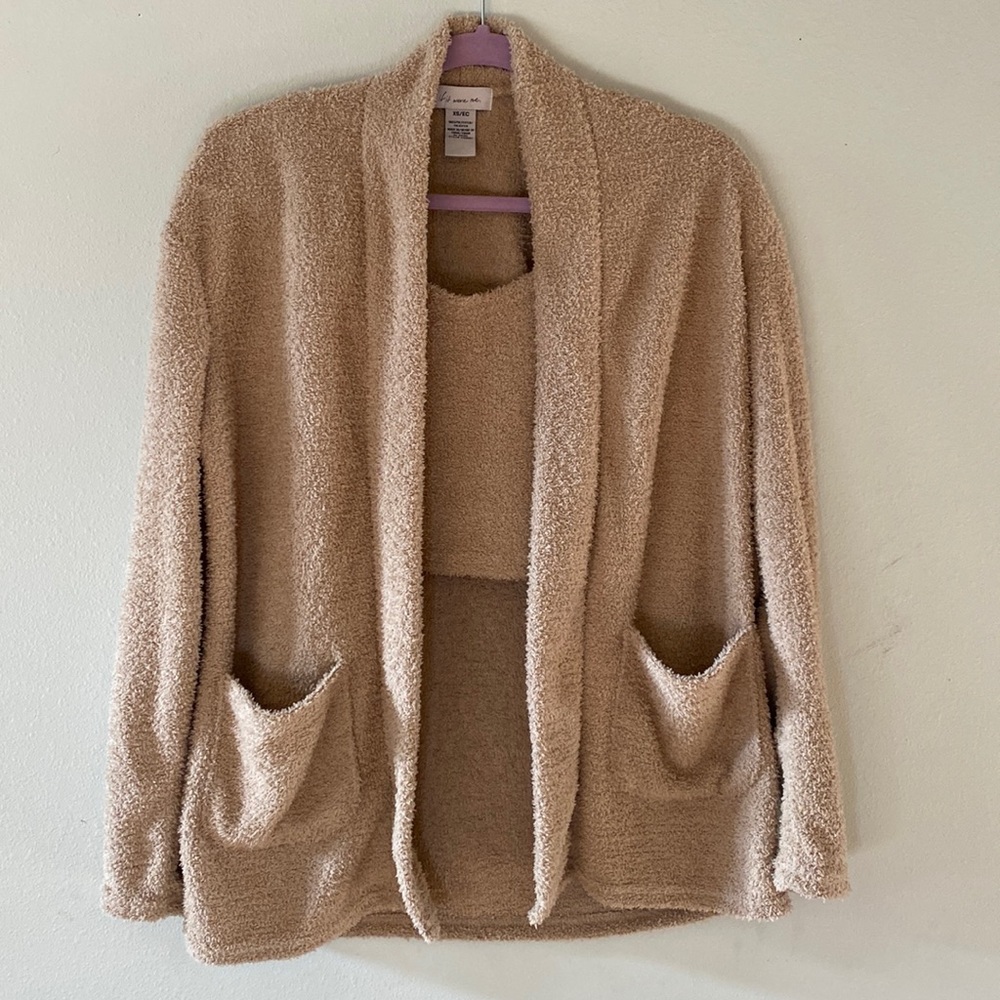 If It Were Me, Brown Fuzzy Tank and Cardigan Set. XS